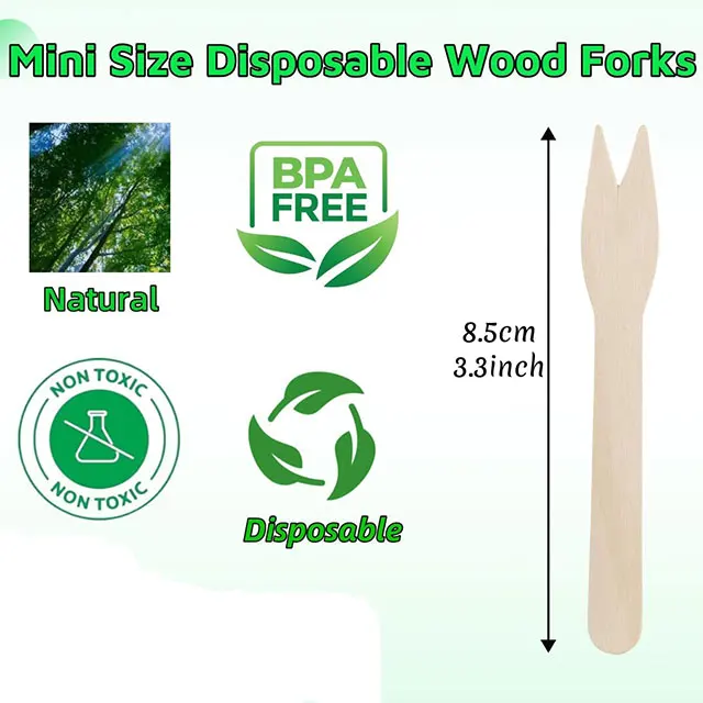 Eco-friendly Mini Appetizer Forks 3.3" Disposable Wooden Forks Two Prongs Fancy Toothpicks Tiny Wooden Cocktail Picks for Party