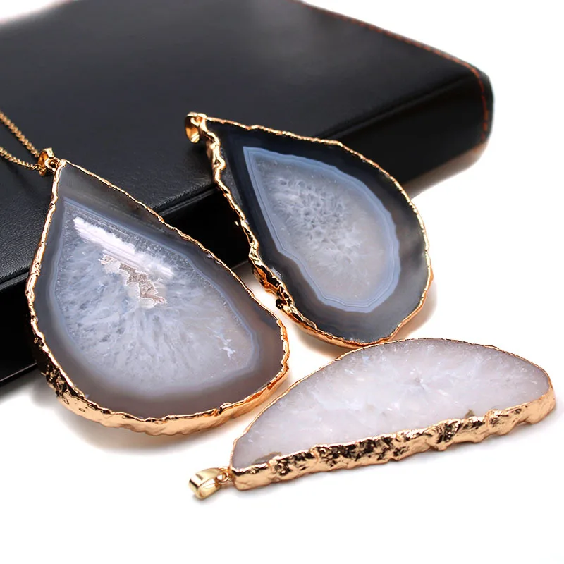 Ciondolo In Agata Naturale - Collana Con Pietra Viola E Finiture Oro - Regalo Spirituale - Foto 3