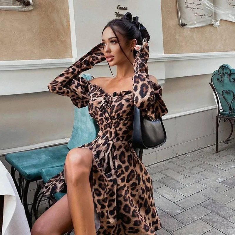 Hot Sale Sexy Dress Long Sleeve Leopard Wrap Woman Dress Full Sleeve ...