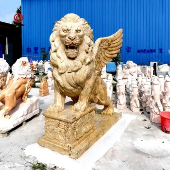 屋外庭園 白大理石 飛ぶ翼を持つライオンの彫刻| Alibaba.com