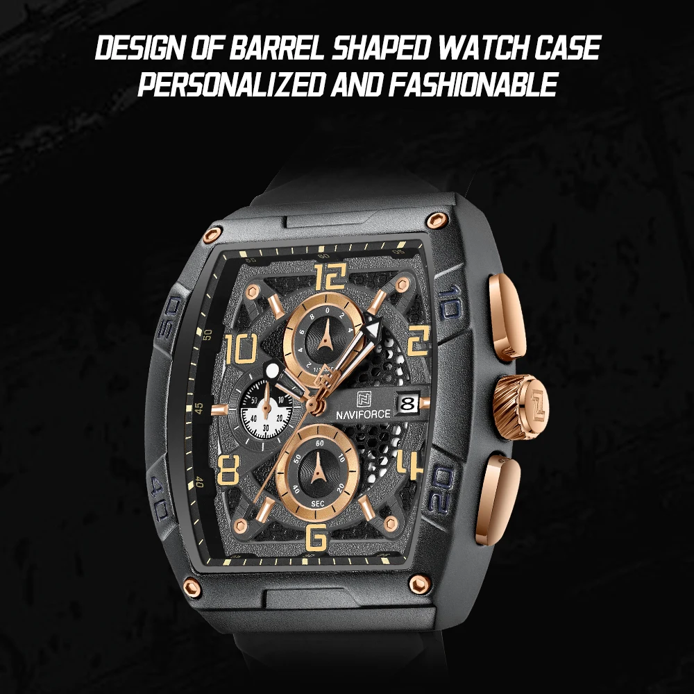 NAVIFORCE Square Watch Luxury Mens Quartz Chronograph