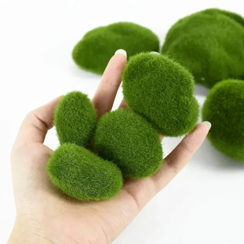 Mix Size  Simulation Moss Stone Artificial Rocks Ball Green Plant for Home Garden Flower Pot  Decoration Crafts