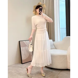 2026 Summer New Women's Casual Style Sweet French Mesh Purple A-Word Pleated Overskirt Generation of Hair Plain Dyed
