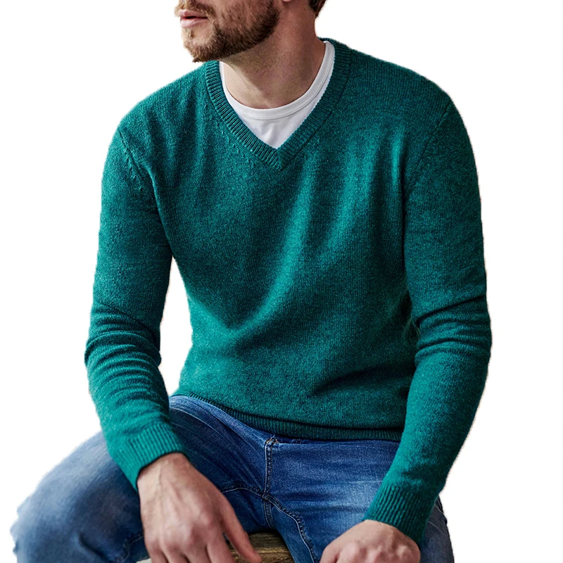V-Neck Pullover 90%Wool 10%Cashmere Sweater for Men