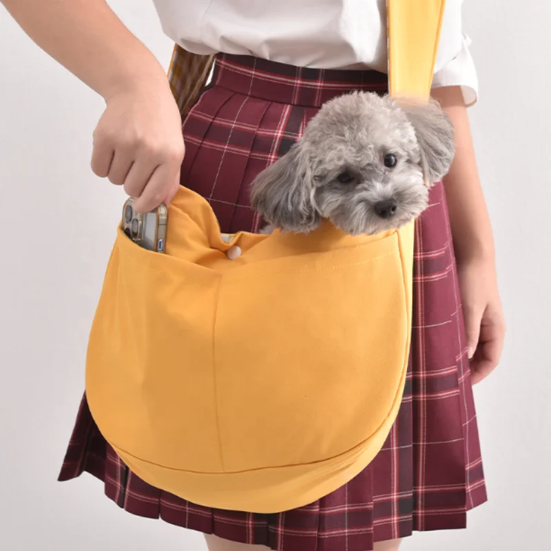 Customizable Comfortable Cotton Cat Dog Travel Carrier Bag Breathable Lightweight One Shoulder Crossbody Sustainable Print