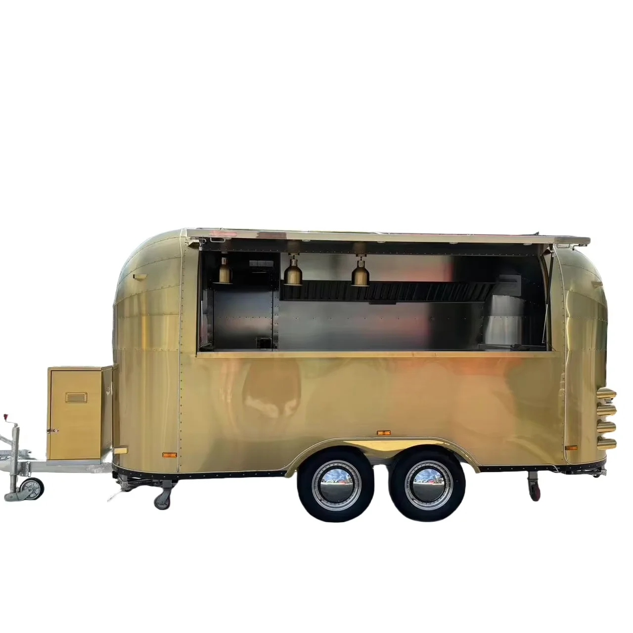 MAICHE Stainless Steel Golden Customized Mobile Fast Food Trailer Coffee Beverage Truck BBQ Bar