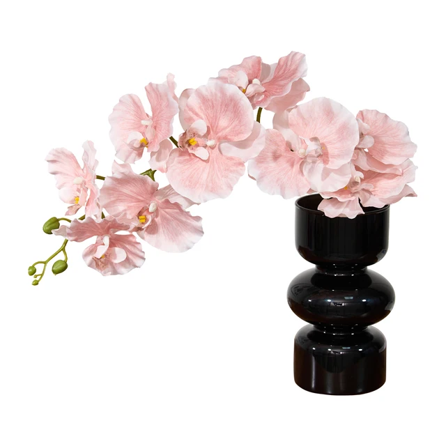 Custom Logo Props Flower Silk Artificial Flower 3D Phalaenopsis With Glass Vase Pot