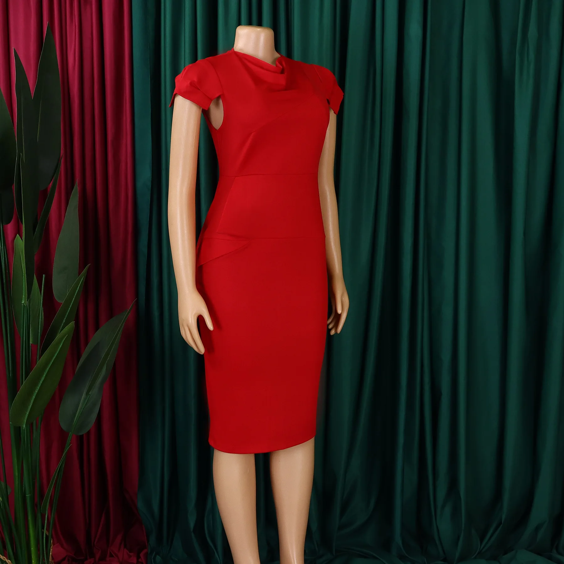 D474 Latest Design Summer Dress Women Lady Elegant O-Neck Wrap Hip Ladies  Office Dresses Women Formal Work Career Dresses