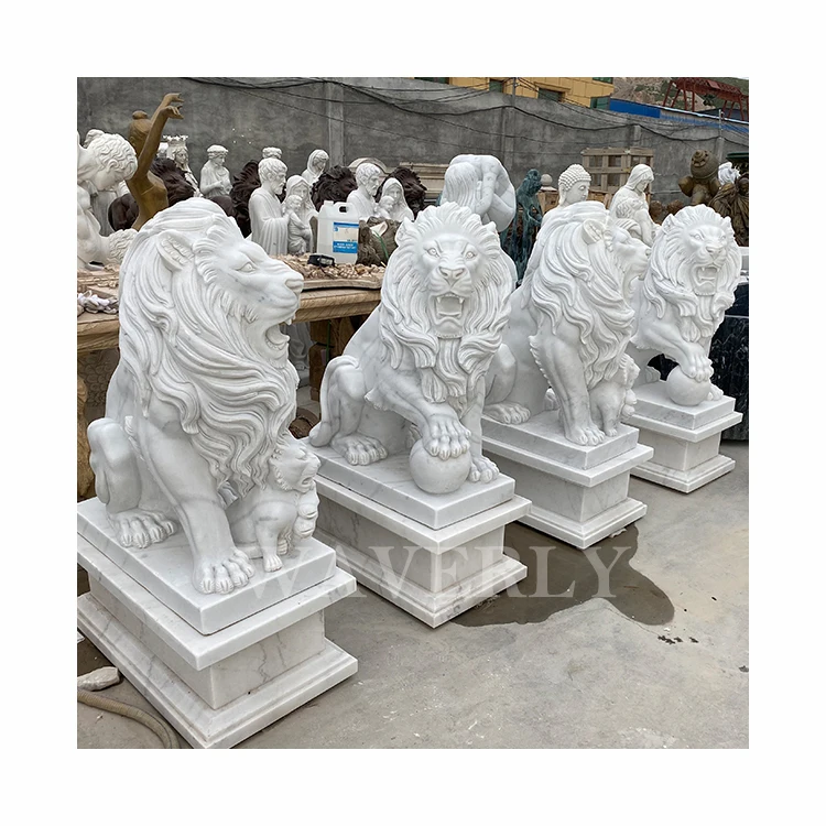Life Size Animal Standing Entrance Marble Gate Lion Sculpture Statues