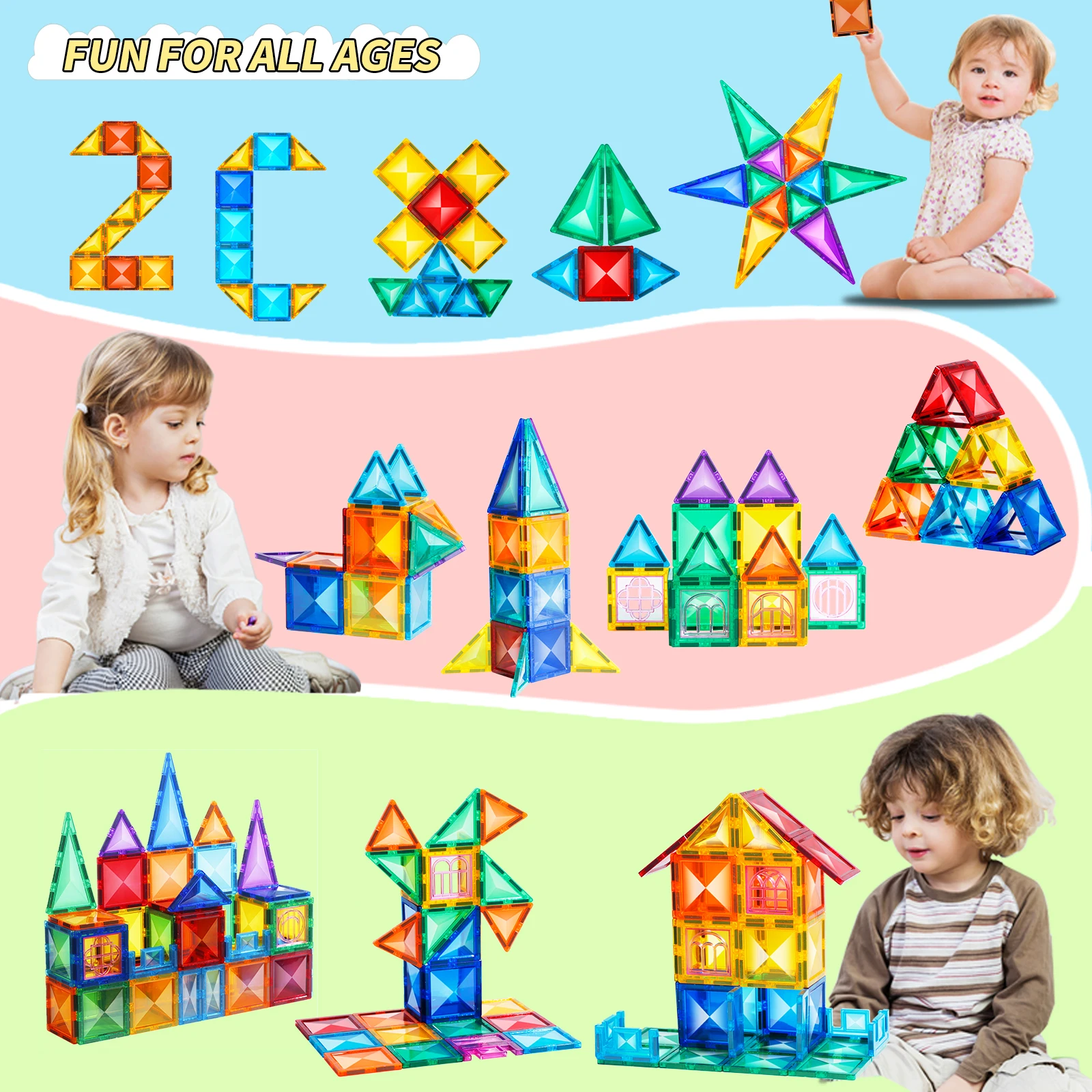 Kids Educational 3d Magnetic Toy Magnetic Building Block Tiles Set ...