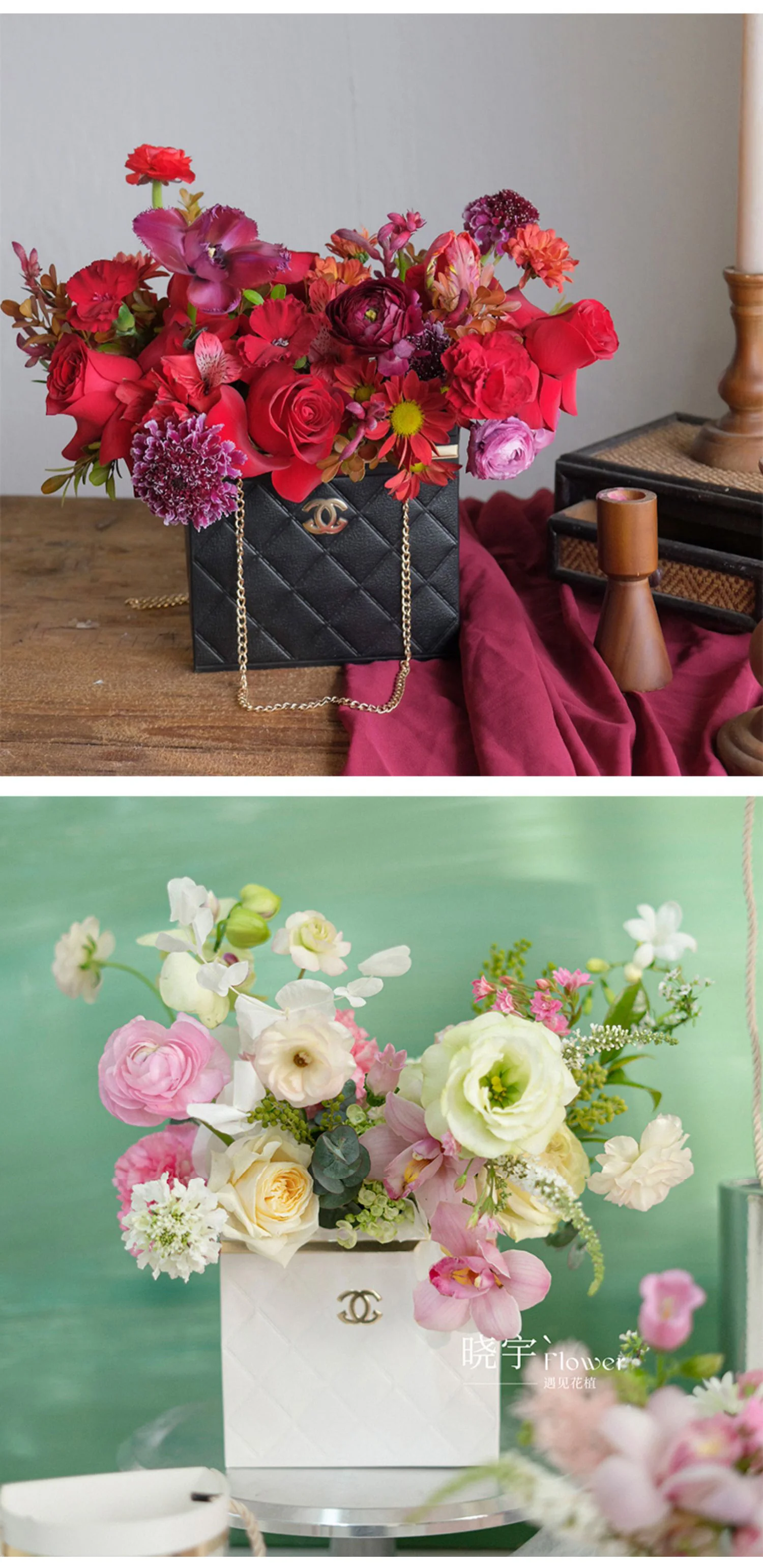 New Fashion Luxury High Quality Flower Gift Packing Paper Bag Rose Fold Handle Flower Bouquet