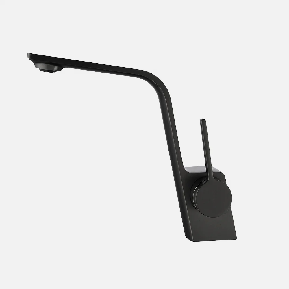 Simple Style Matt Black Basin Faucet Bathroom Wash Sink Basin Faucet Single Hole Deck Mounted Basin Faucet