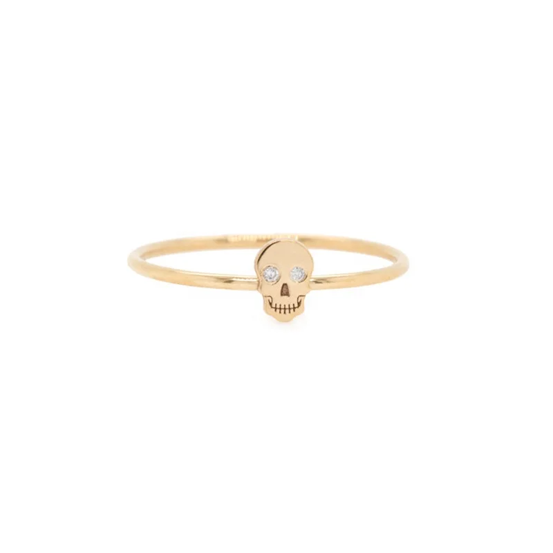 Milskye Simple Style 925 Sterling Silver Hip Hop Skull Skeleton Gold Vermeil Diamond Ring