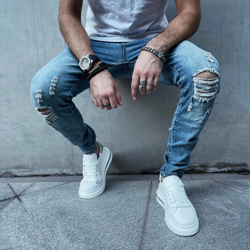 2023 Fashion Trouser Custom Men Denim Pant Hole Slim Stylish Mens Jeans
