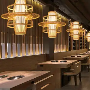 Decorations Bamboo Woven Shade Lamp Kitchen Restaurant Shell Shaped Bamboo Pendant Light