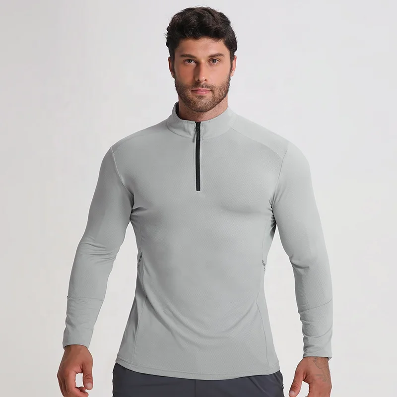 Custom logo Compressed High Elastic Half Zipper Long Sleeve Shirts Gym Bodybuilding Wear Shirts for Men