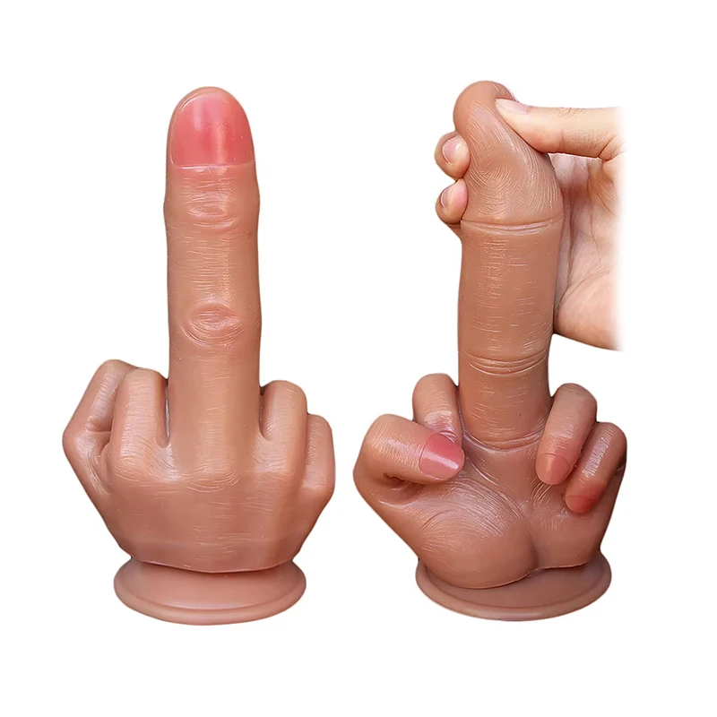 Free Custom Box - Huge Spoof Middle Finger Gift Thick Dildo Gay Soft Silicone Dick Big Suction Cup Artificial Penis Anal Plug
