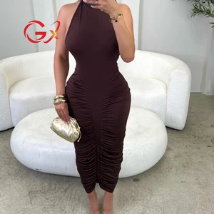 GX0284 Fashion 2026 Sexy Clothing Boutique Sleeveless Halter Backless Elegant Maxi Dress Elegant Women Party Long Dresses