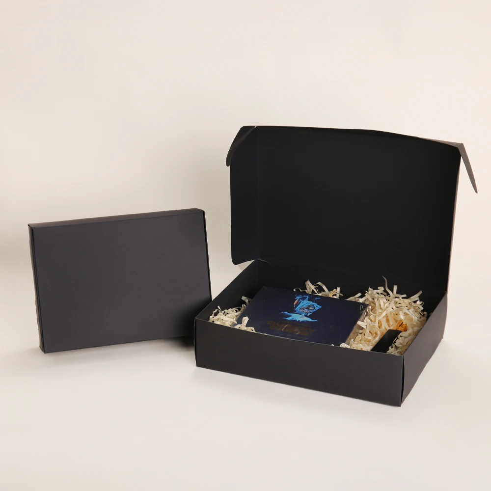 Custom Black Kraft Paper Gift Packaging Box Folding Design with Logo Custom Soft Shipping Box