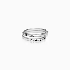 Dainty Affirmation Jewelry Ring Custom Adjustable Letter Sterling Silver Layered Affirmation Ring