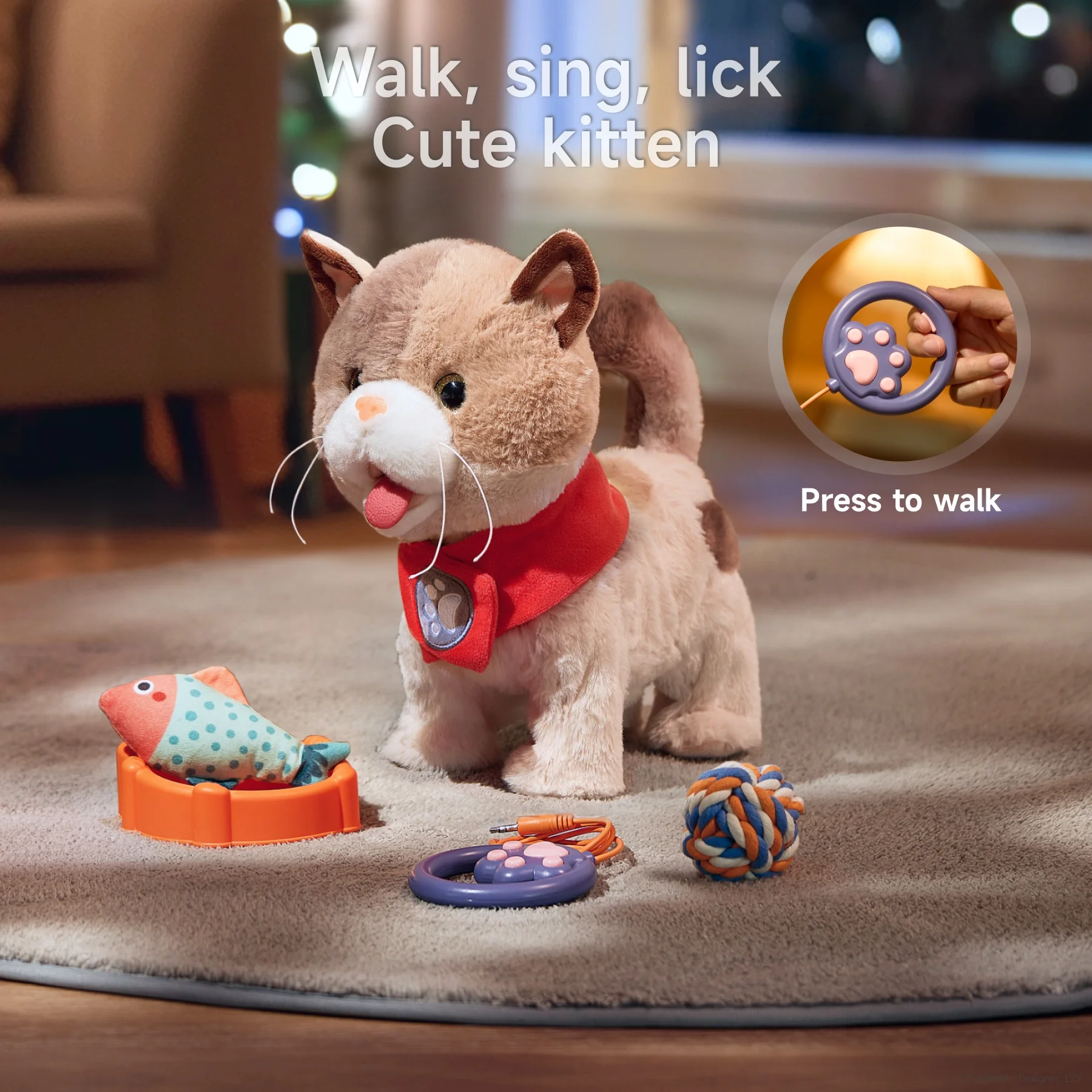 Tumama Kids Interactive Playing Time Toy Wagging Pet Cat Walking Plush Toys Leash Control Electric Kitty with Simulation Voice