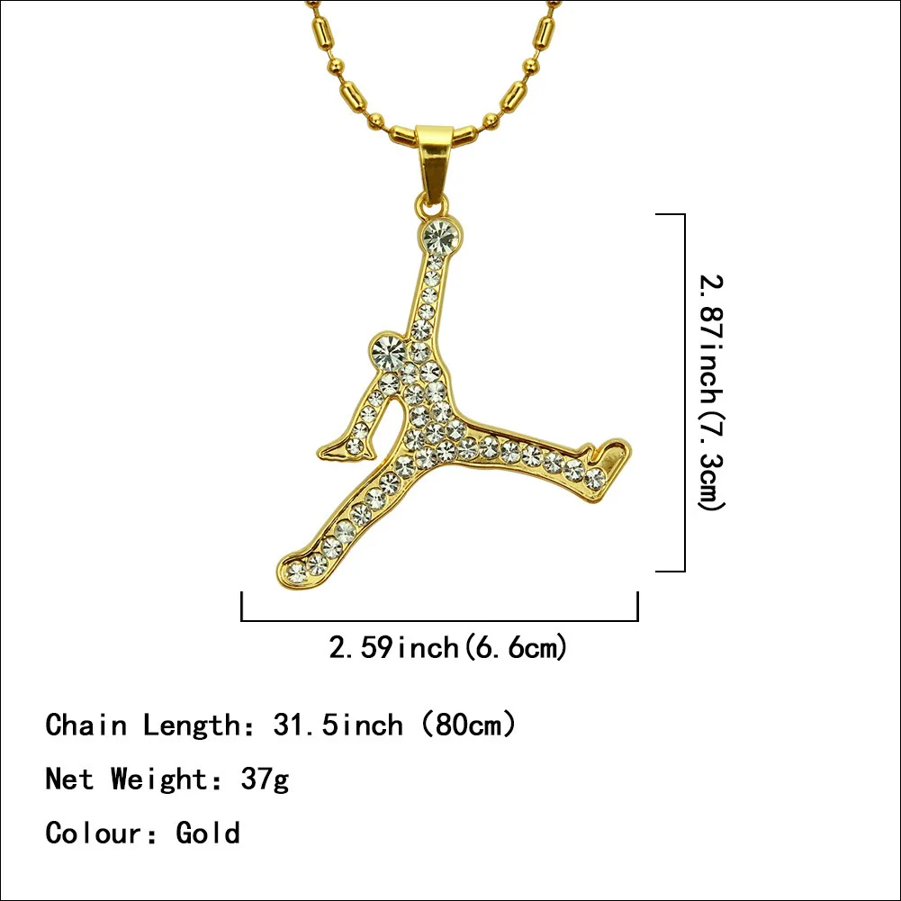 Wholesale Designer Cool Gold Men Crystal Jordan Slam Dunk Pendant Necklace  For Party Accessories From m.