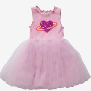 Factory Direct Price Cute Sequin Heart Patch Latest Children Dress Designs Girls Dresses