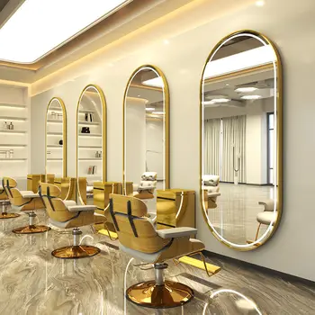 Modern Wall Mounted Large Full Length Gold Styling Barber Salon Furniture with LED Makeup Mirror for Beauty Salon