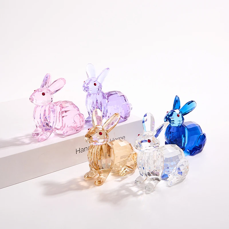 Shining customized  high quality  K9 crystal rabbit colorful  rabbit souvenir gift Crystal Ornament Table decoration