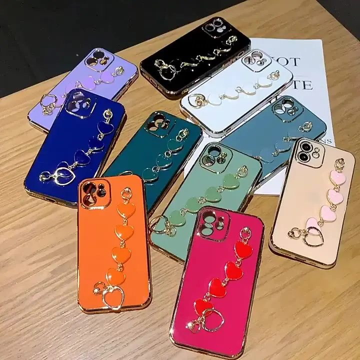 3d Heart Chain Wristband Phone Case For Iphone 13 12 11 Pro Max Xr Xs X
