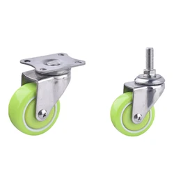 Green PU Foam Light Duty Plastic Toy Polyurethane Castor Stainless Steel Wheels Caster NO 6