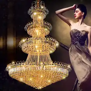 Traditional Giant Hotel Lobby Hall Hotel Restaurant Decoration Large Gold Led Crystal Chandelier