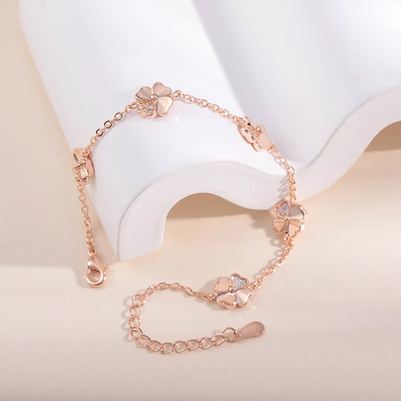 Buy Nia Creations rosegold plated stainless steel stylish four leaf clover  bracelet white black for girls and women at
