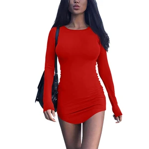 High Quality Dresses for Women Long Sleeve Round Neck Mini Bodycon Casual Dress for Daily Life