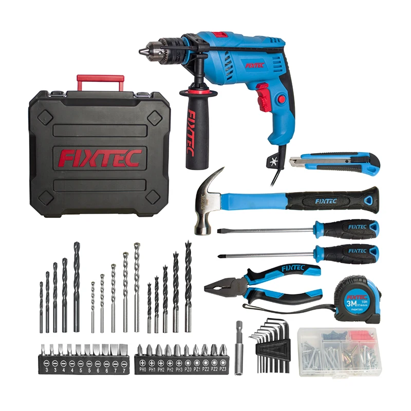 FIXTEC China Professional Power Tools Combo Set 110V Portable Electric 13mm Impact Drill Machine Kit With 210Pcs Accessories