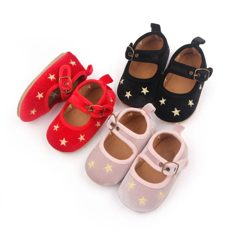 Spring and Autumn suede stars soft soled non-slip infant walking shoes  for girls