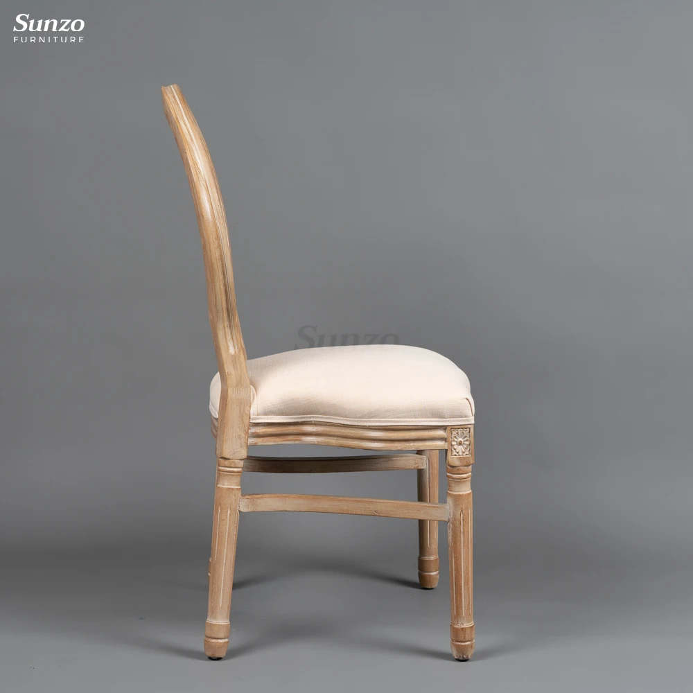 Antique Color Fabric Armrest Rattan Louis Chair Solid Rubber Wood Dining Arm Wedding Event Stacked Chair