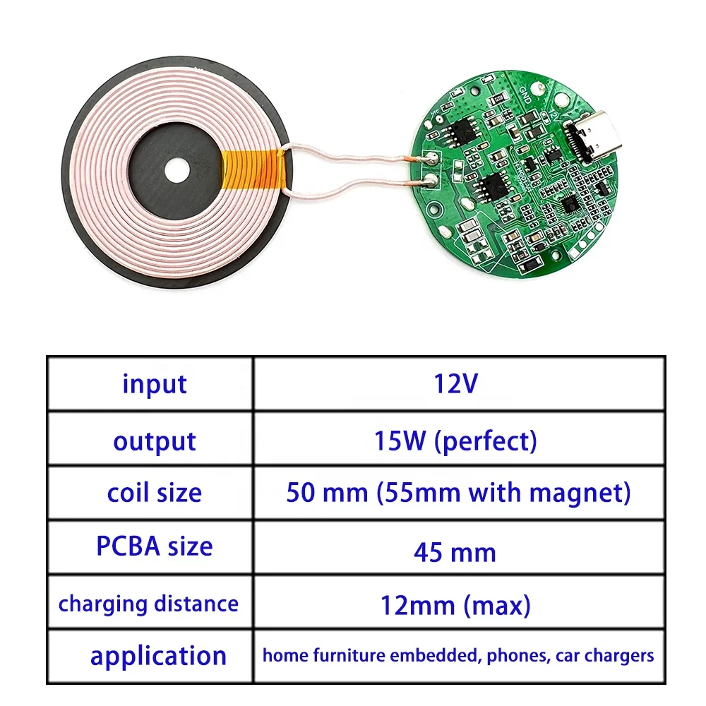 15W Fast Wireless Charging Transmitter Module Long Distance 10mm 12mm Phone Use 100W Output Power US Socket Standard Desktop