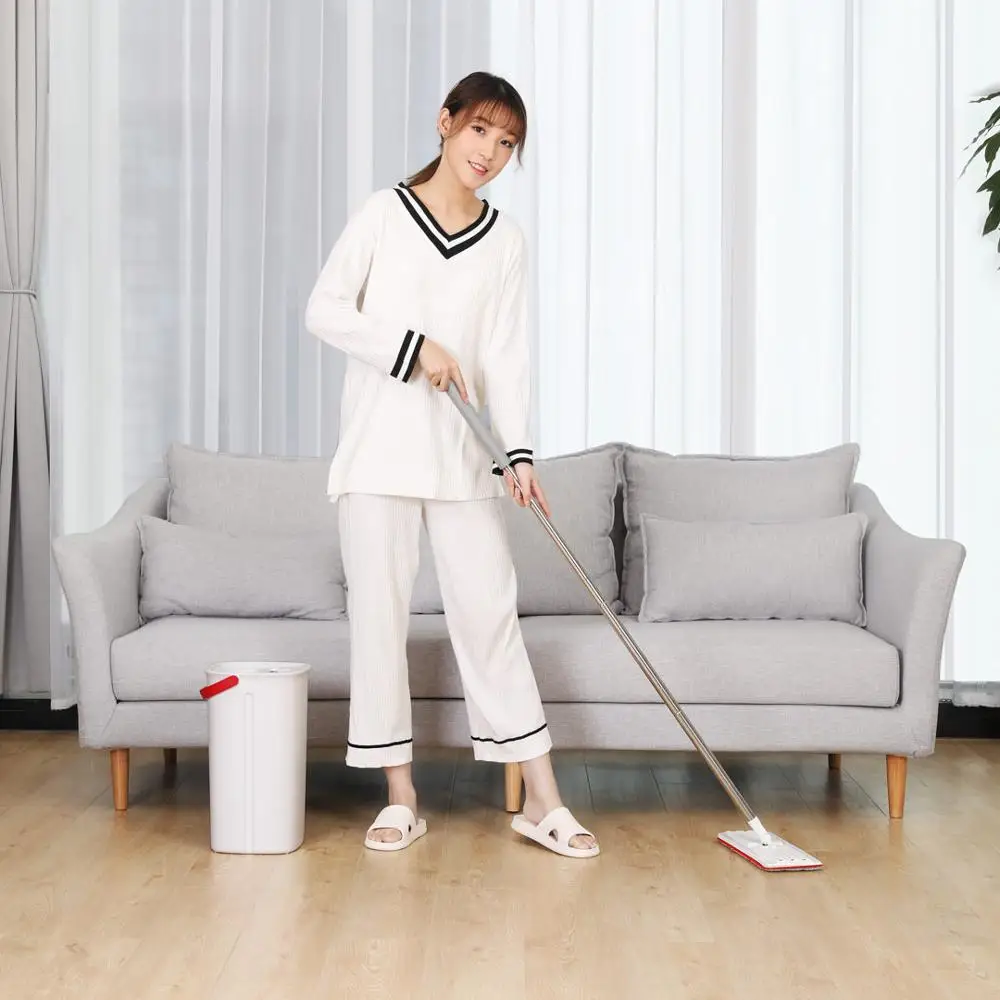 Jesun Hand Free Easy Use Self Squeeze Flat Mop With Bucket Microfiber Flat Floor Mop