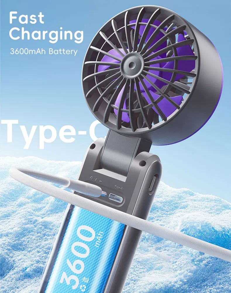 Handheld Neck Fan, Portable, ABS, Brushless, 8h - detail 8