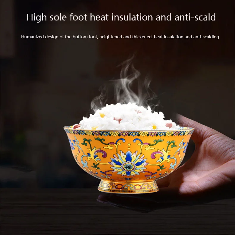 Chinese Style 80pcs Cookware Gold Enamel Series Tableware Set Bone China Bowls and Plates Porcelain Dinner Set