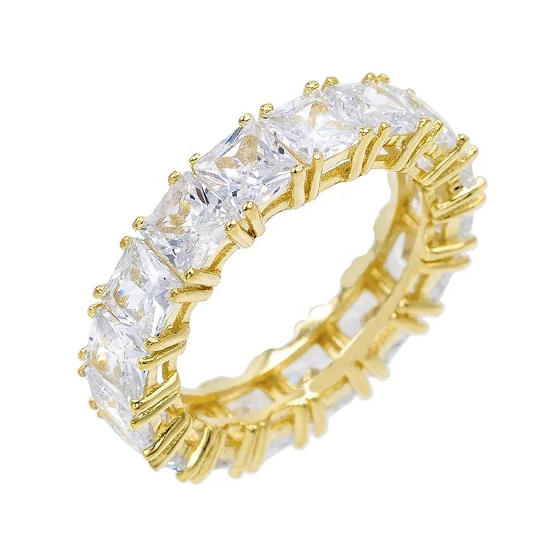 Gemnel 925 Silver Jewelry 18k Gold Vermeil Wedding Band Eternity Princess Diamond Ring