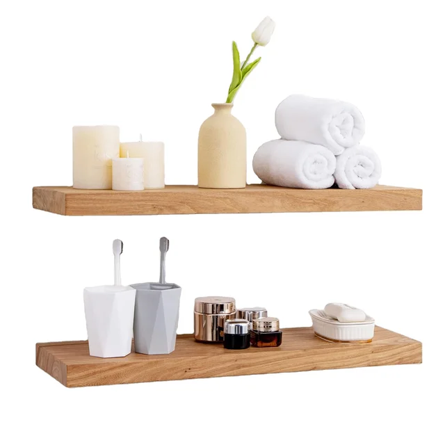 Floating Shelves Solid Wood Wall Shelves Storage Wall Mounted Display Shelf Invisible  Metal Bracket