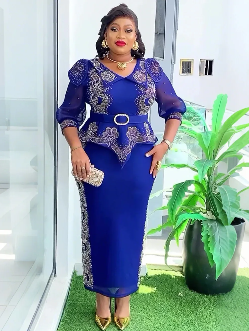 2025 Lady Plus Size Christmas Evening Dress Africa Women's Rhinestone Party Maxi Dress Bodycon Silhouette in Chiffon Fabric 2025 Lady Plus Size Christmas Evening Dress Africa Women's Rhinestone Party Maxi Dress Bodycon Silhouette in Chiffon Fabric