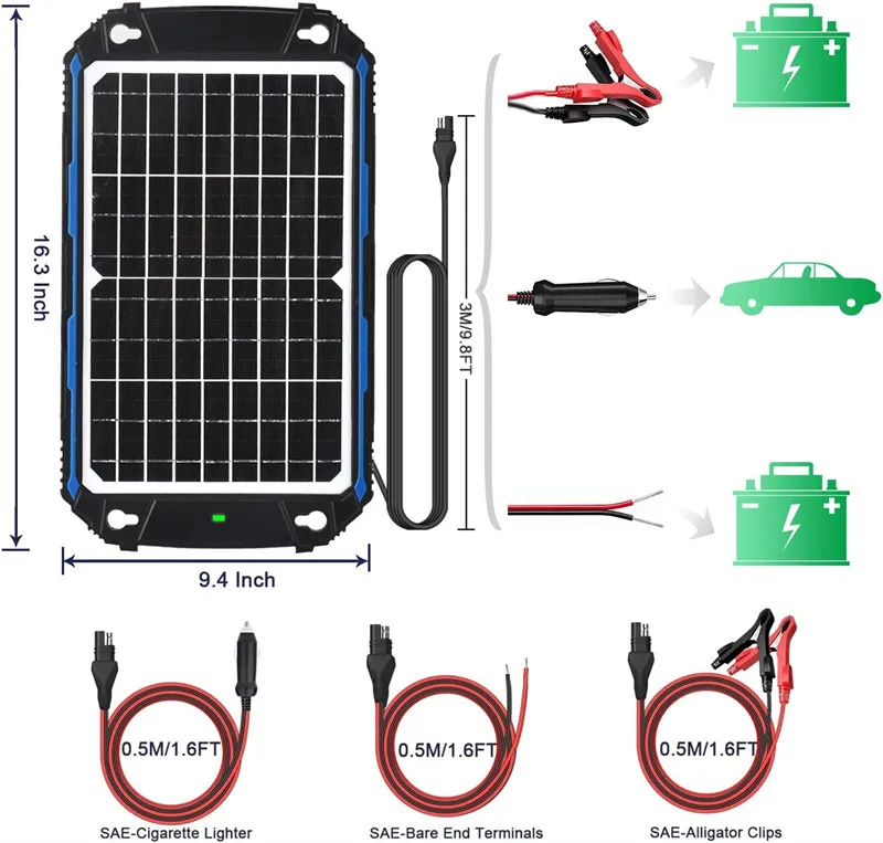 Waterproof 12w 12v Solar Battery Charger & Maintainer Pro Builtin