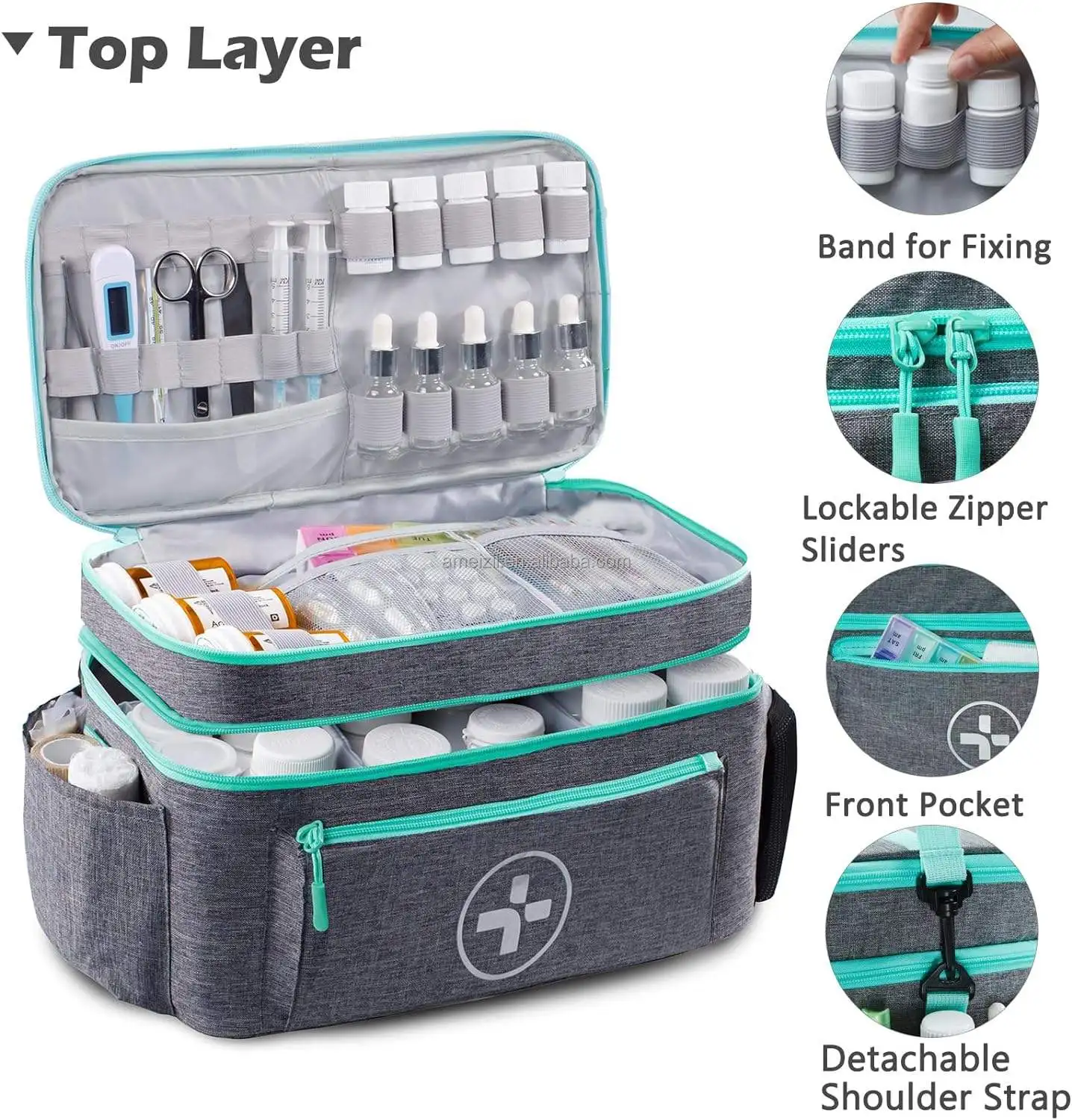 Polyester Medical Bag With Pocket And Medicine Bottle Holder Portable