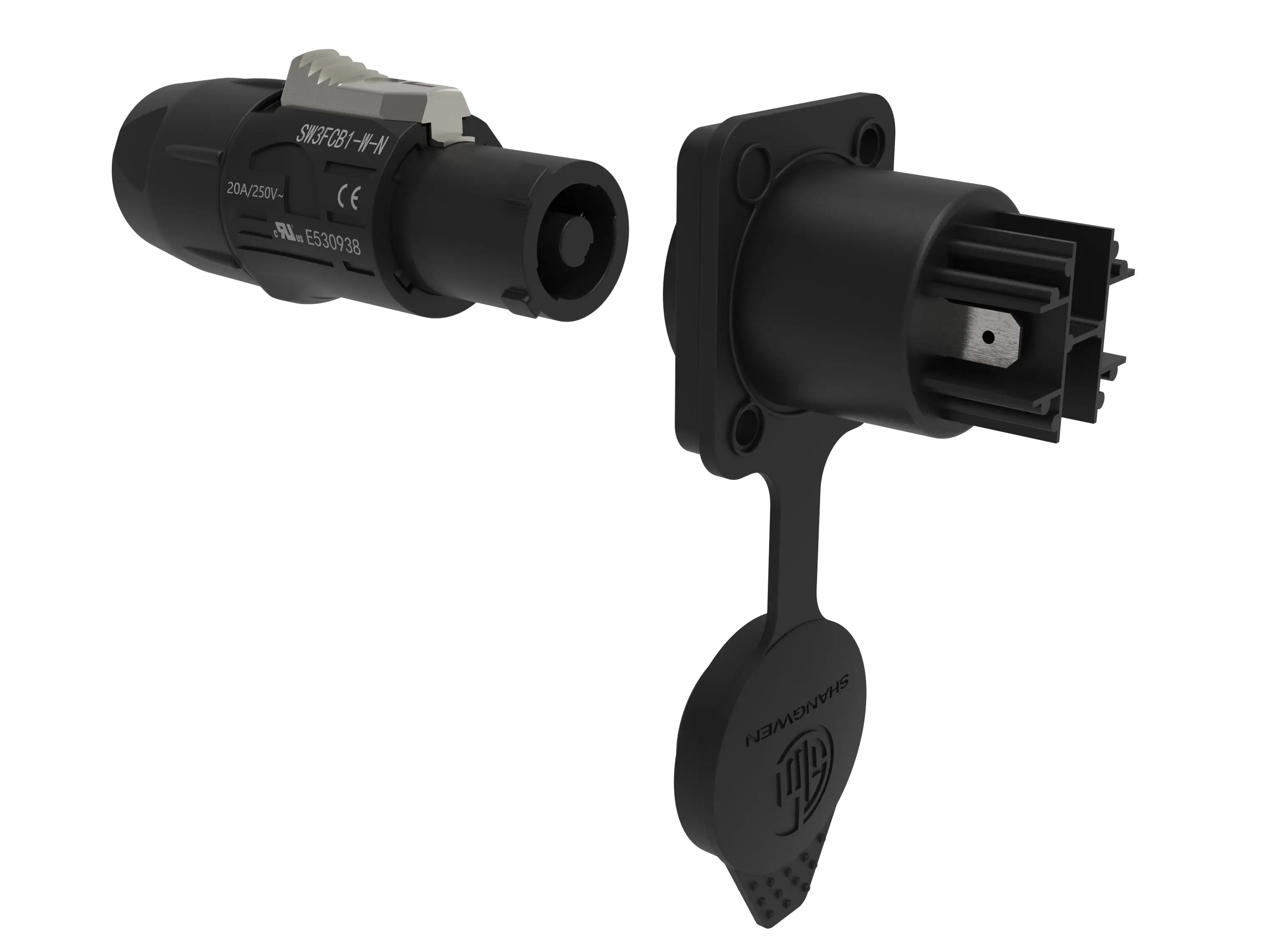 Ip65 Outdoor Triple Core Waterproof AC Power Adaptor Lockable Plastic and Alloy Male and Female Connectors for LED Display