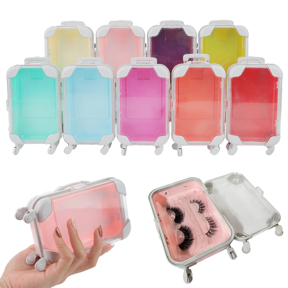 Mini 3D Mink Lashes Suitcase Packaging PVC Fashion Handbag with Cute Luggage Eyelash Makeup Case