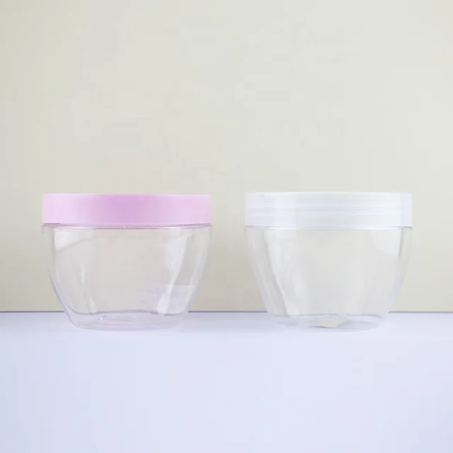 Empty Colorful jars cosmetic containers and packaging PET Plastic Cream Jar 250ml bowl shape with Pink screw lids for body scrub