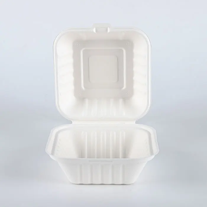 Biodegradable Sugarcane Bagasse 6x6 Inch Burger Box with Lid - Eco ...